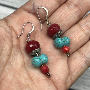 108. Estate Find! Turquoise & Carnelian Dangle Earrings